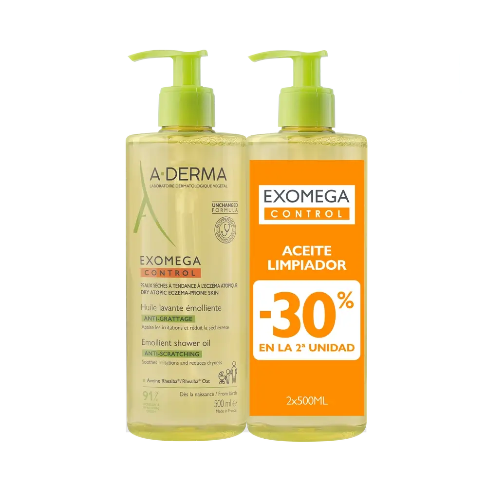 A-Derma Exomega Control Huile de Douche Emolliente Anti-Irritation 2 X 500 Ml