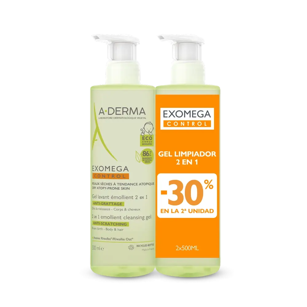 A-Derma Exomega Control Gel nettoyant émollient 2-1 Anti-irritation 2 X 500 Ml