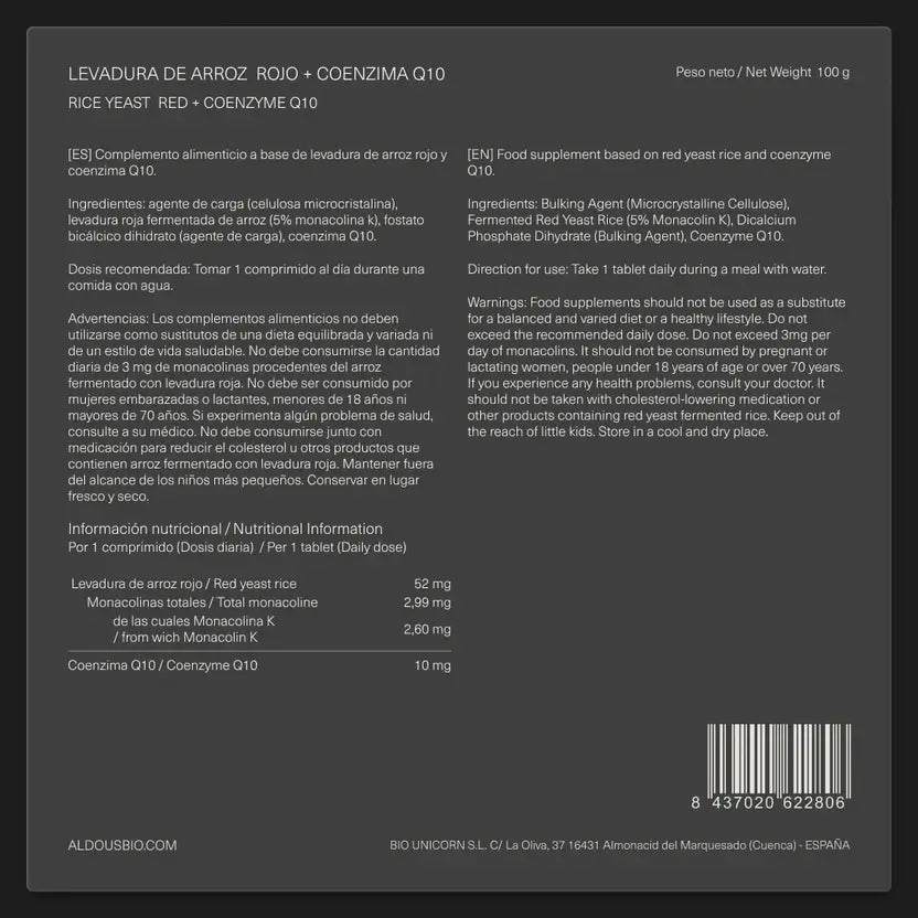 Aldous Bio Aldous Red Yeast Rice With Coenzyme Q10 , 400 comprimés