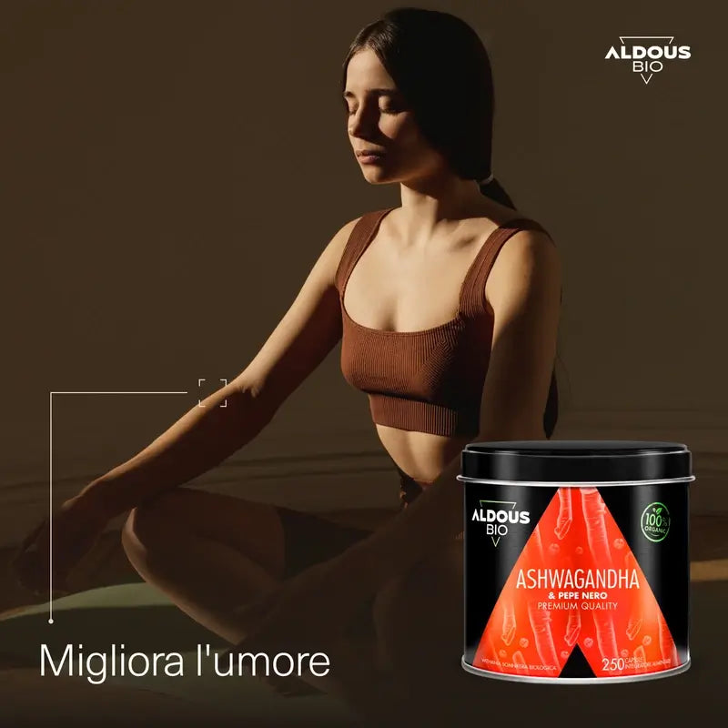 Aldous Bio Racine d'Ashwagandha au Poivre Noir , 250 gélules
