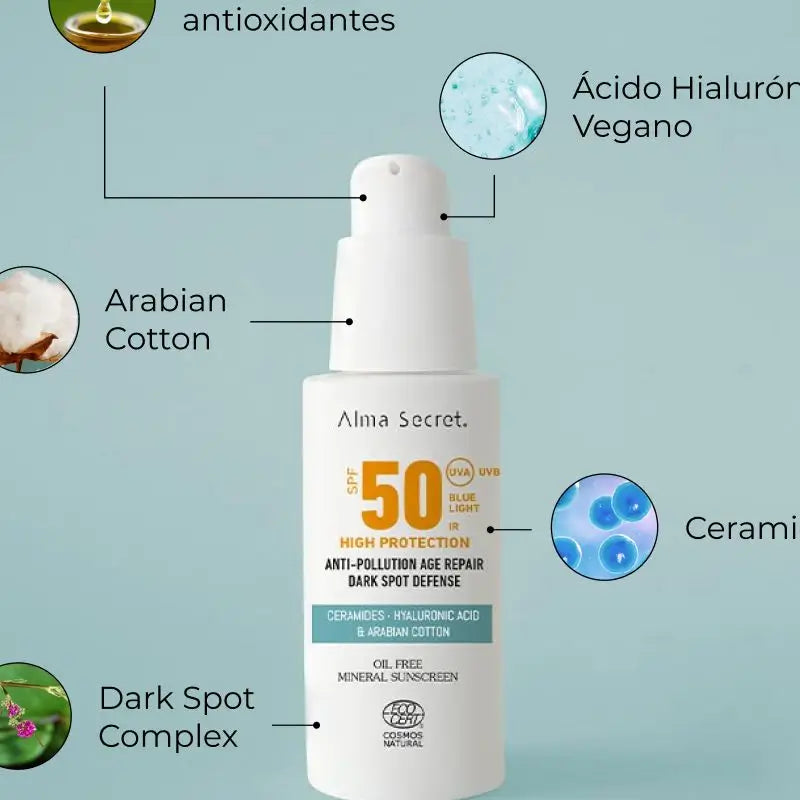 Alma Secret Solar Facial Natural Sunscreen Spf 50 With Ceramides, Anti-Blemish And Oil-Free