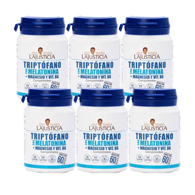 Ana Maria Lajusticia Tryptophane avec Mélatonine + Magnésium et Vitamine B6, Pack 6 x 60 comprimés