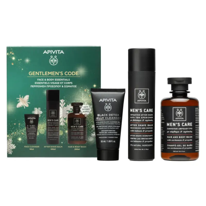 Coffret Apivita Mencare : après-rasage + Black Detox + cadeau, 100 + 50 + 250 ml