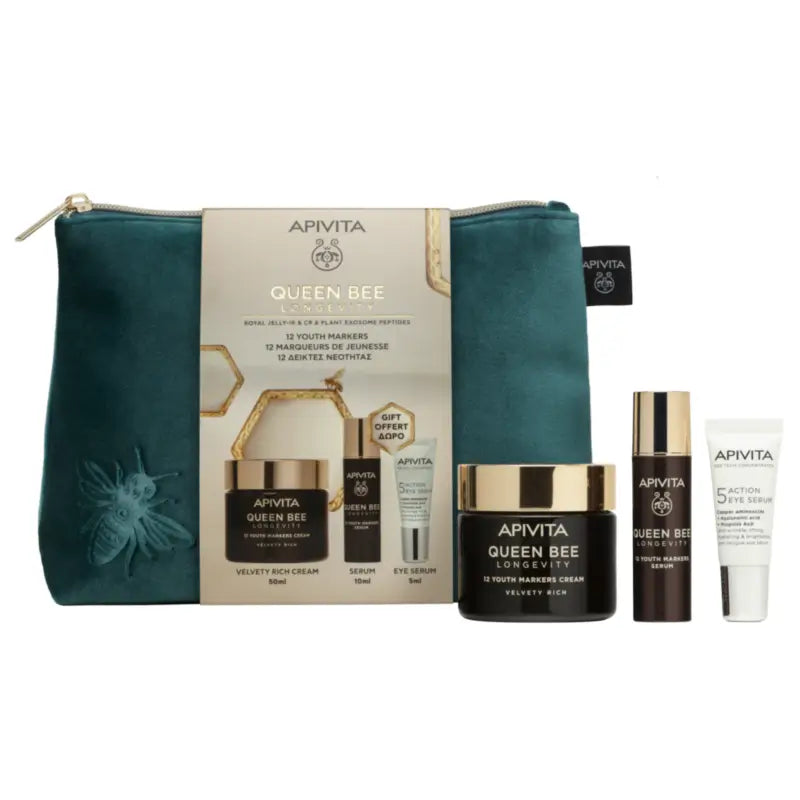 Coffret Apivita Queen Bee Longevity : routine avec crème riche + cadeaux, 50 + 10 + 5 ml