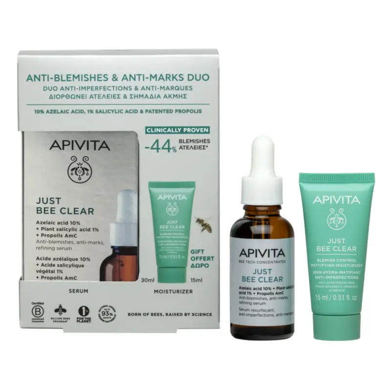 Apivita Sérum Just Bee Clear 30 ml + Crème anti-imperfections matifiante et hydratante 15 ml