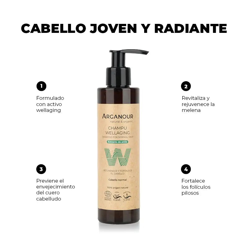 Arganour Hair Wellaging Shampooing sans sulfate, 200 Ml