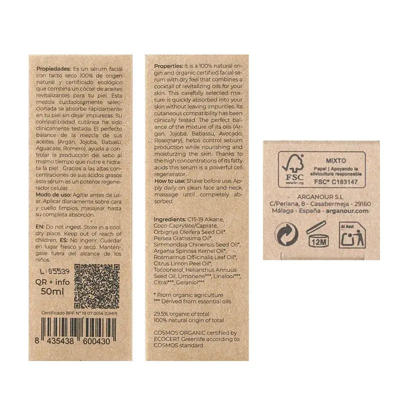 Arganour Facial Sérum Nourrissant Peau Grasse/Mixte, 50 Ml