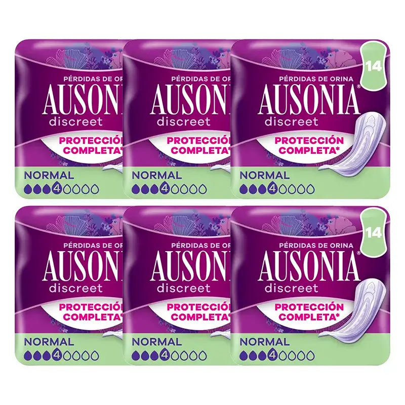 Ausonia Pack serviettes hygiéniques discrètes pour les femmes normales, 6 x 14 unités