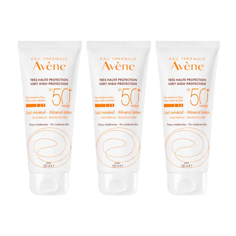 Avène Lait Minéral Solaire Peau Intolérante Spf 50+, 3 x 100 ml
