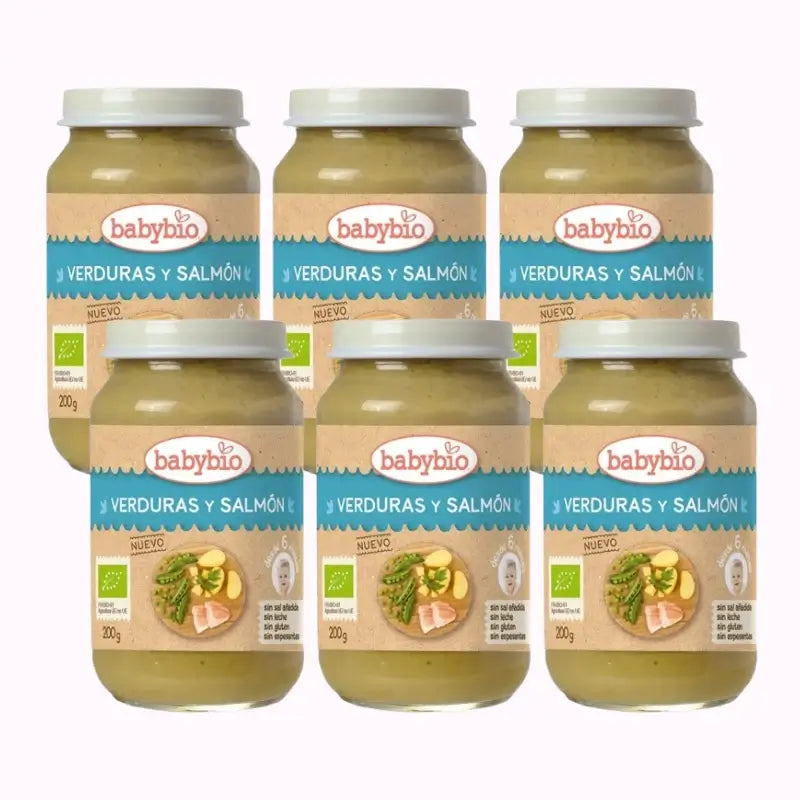 Babybio Menu Tradition Saumon, paquet de 6 x 200 grammes