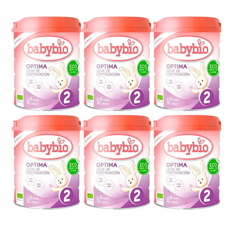 Babybio Optima 2 Lait de vache 6-12 mois, paquet de 6 x 800 grammes