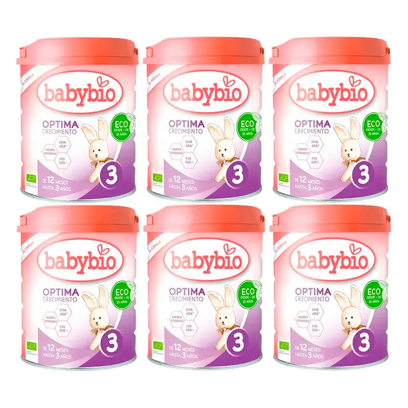 Babybio Optima 3 Lait de vache 12-36 mois, paquet de 6 x 800 grammes