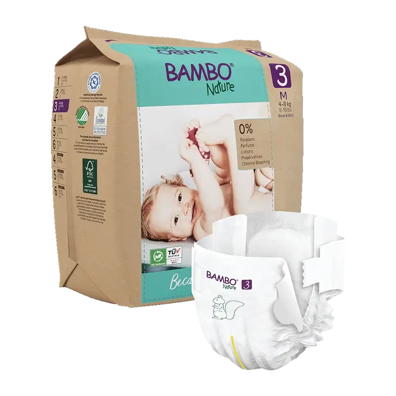 Couches Bambo Nature Taille 3 (4-8Kg), 28 unités