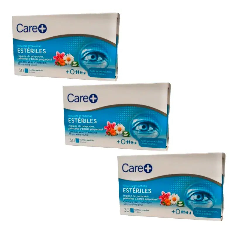 Care+ Lingettes ophtalmiques stériles, paquet de 3 x 30 unités