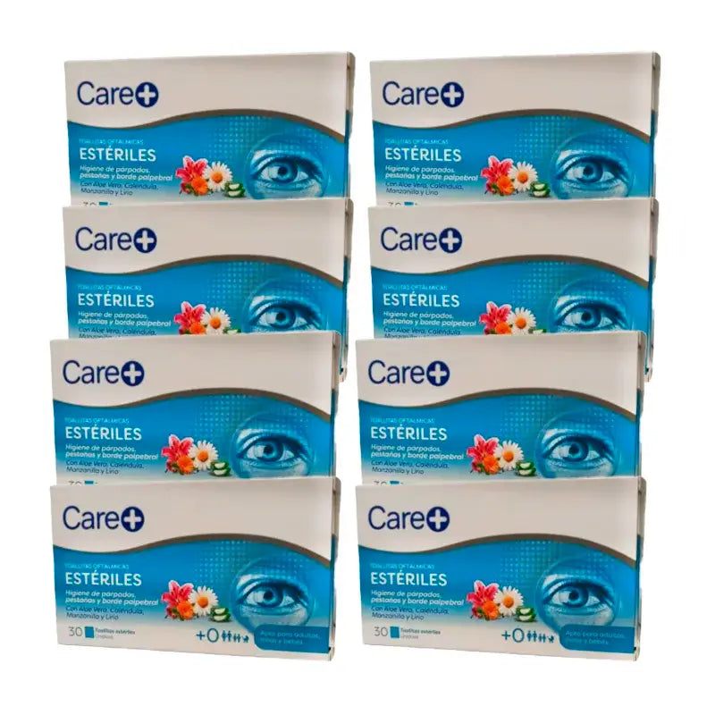 Care+ Lingettes ophtalmiques stériles, paquet de 8 x 30 unités