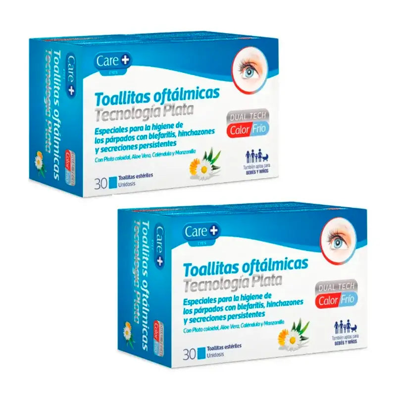 Care+ Lingettes ophtalmiques Silver Technology, paquet de 2 x 30 unités