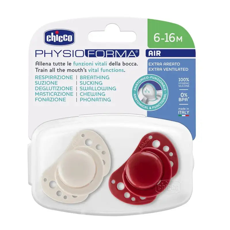 Chicco Sucette Air Silicone Rouge 6-16M 2 Unités