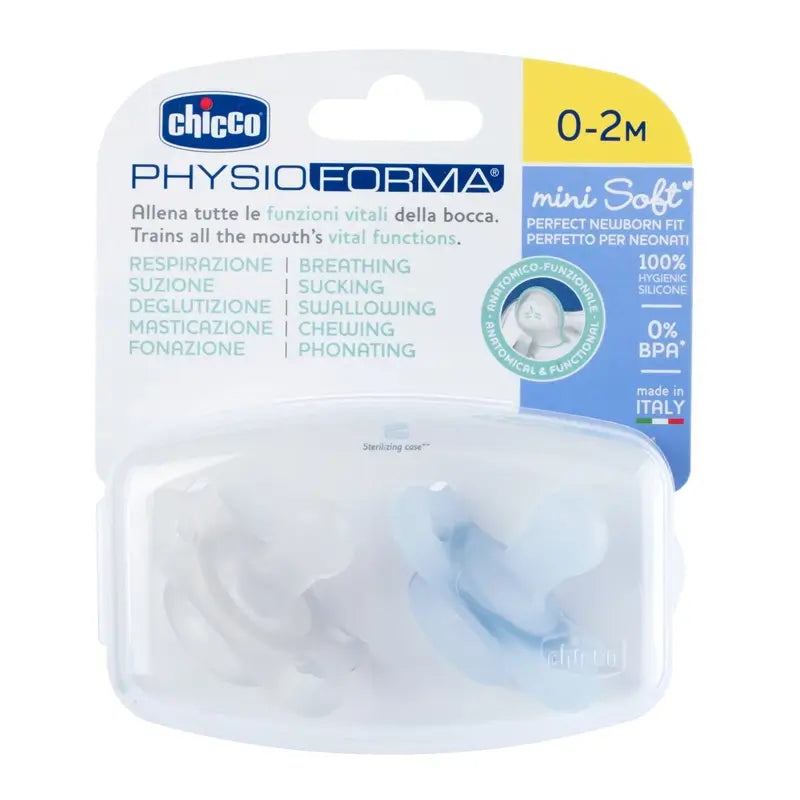 Chicco Physioform Sucette Minisoft Bleu 0-2M 2 Unités
