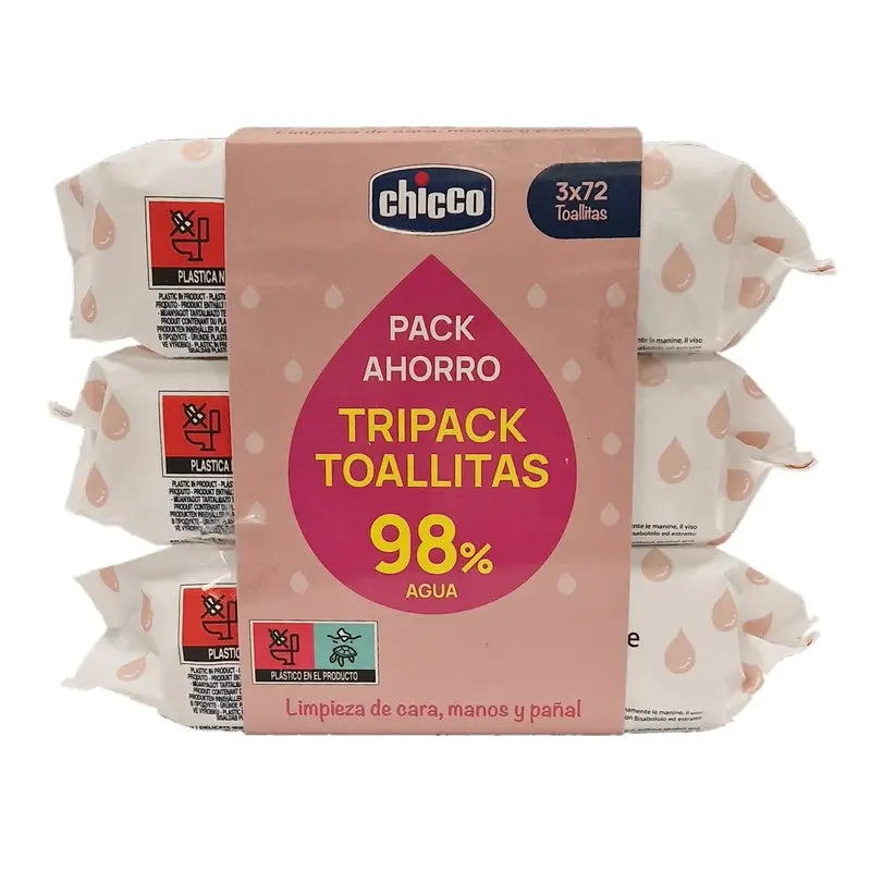 Chicco Tripack Delicate Wipes With Lid 3X72 Pcs.