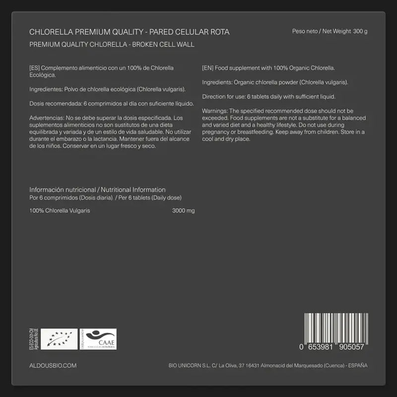 Aldous Chlorella et Spiruline Bio Premium, 600 unités