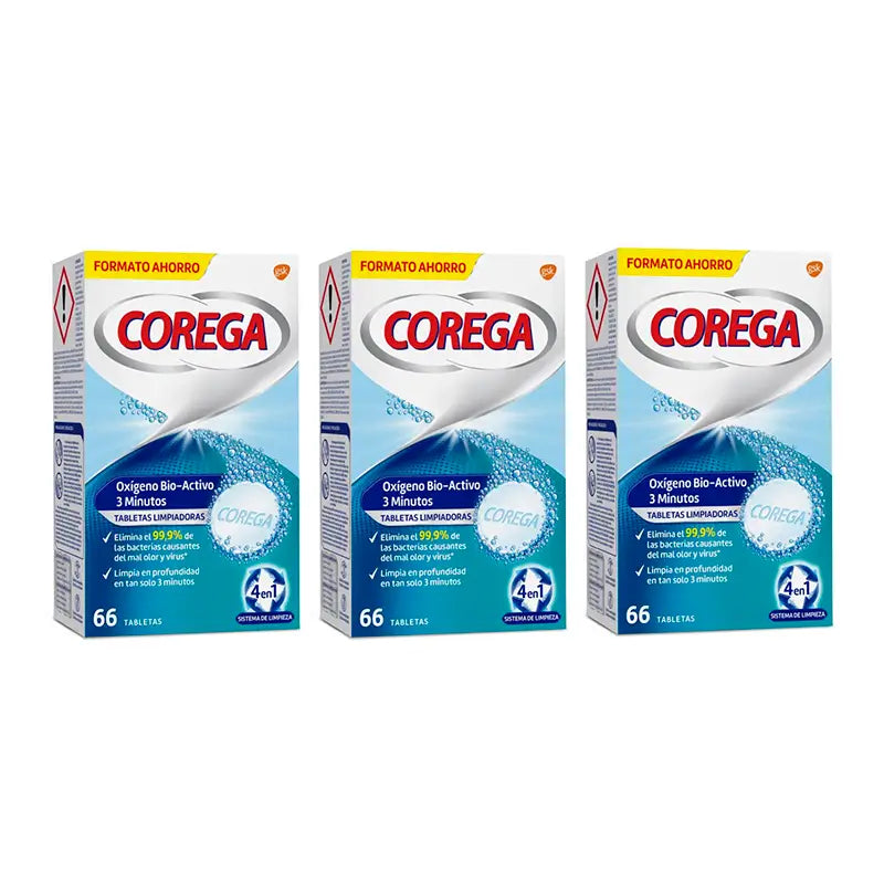 Corega Triplo 3 Minute Cleaning Dental Prosthesis, 3 x 66 comprimés