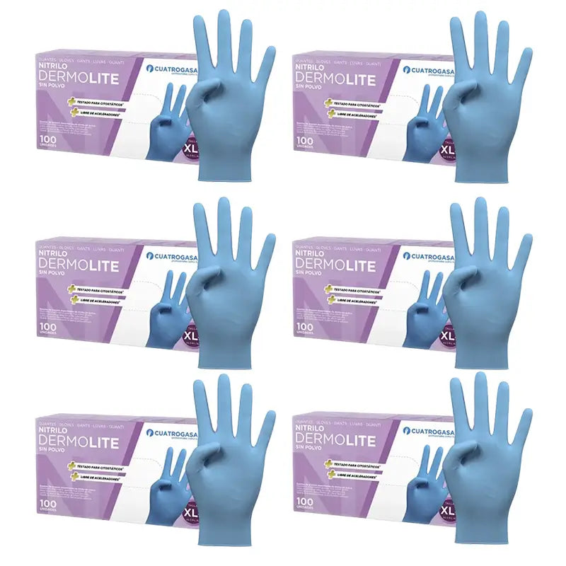 Cuatrogasa Cuatrogasa Dermolite Gants nitrile sans poudre Bleu Taille Xl, 6X100 unités