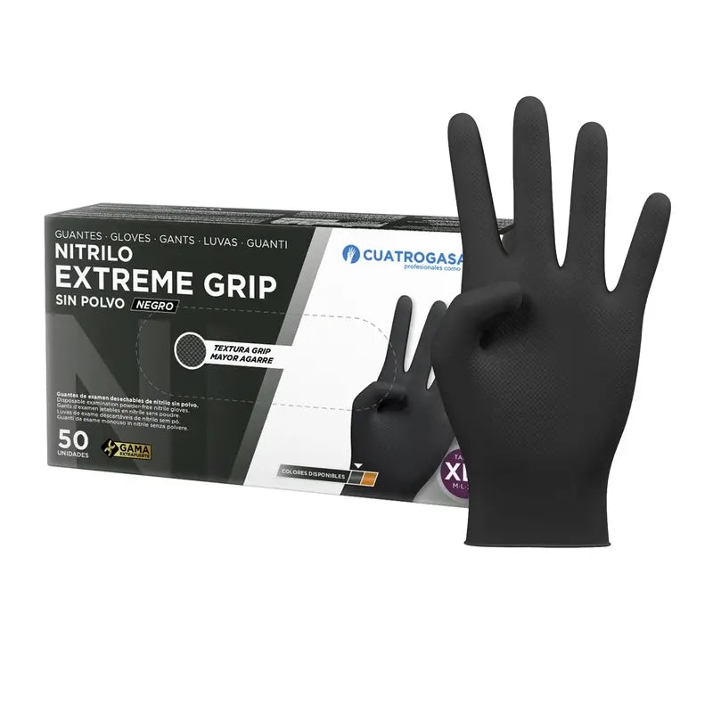 Cuatrogasa Nitrile Glove Extreme Grip Black Xl Black, 50 units
