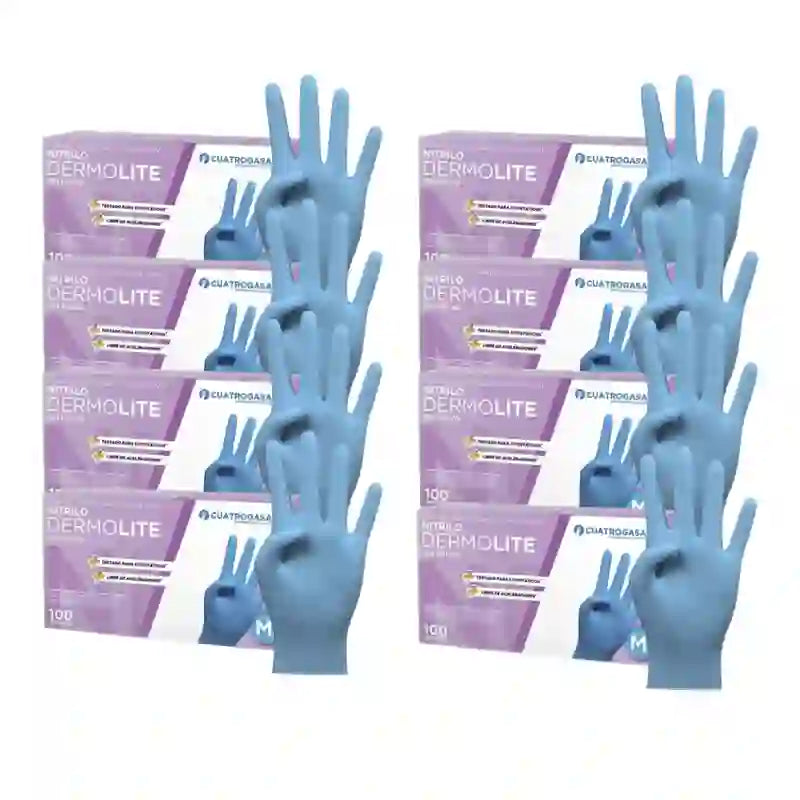 Cuatrogasa Dermolite Gants nitrile sans poudre Bleu Taille M, 8X100 unités