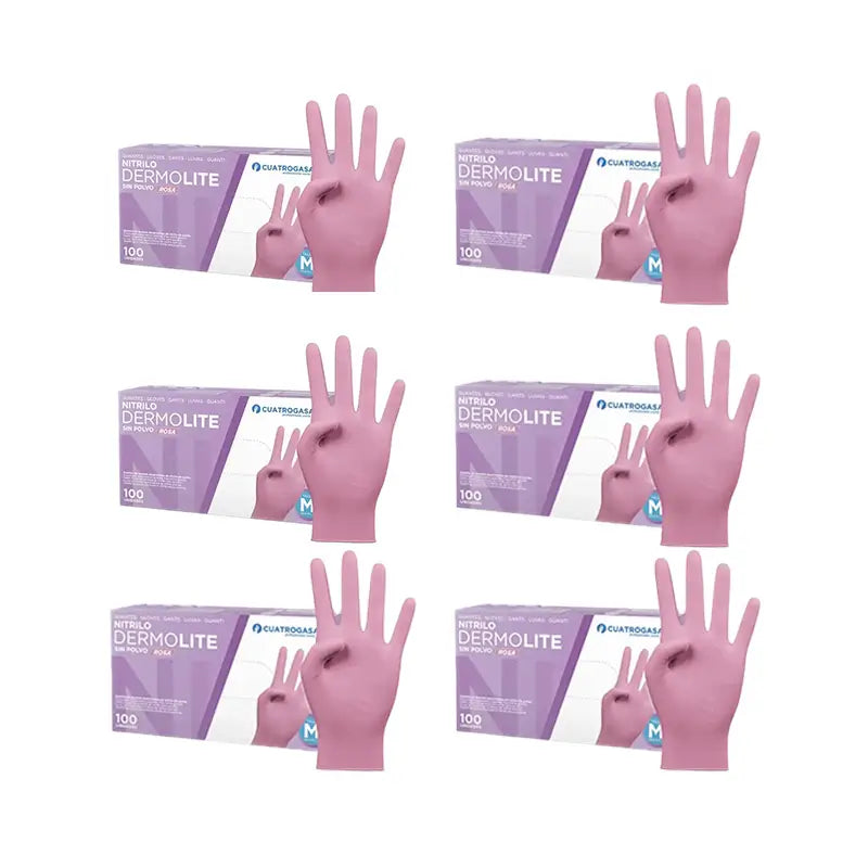 Cuatrogasa Dermolite Gants nitrile sans poudre Rose Taille M, 6X100 unités