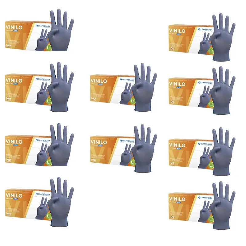 Cuatrogasa Gants en vinyle sans poudre Bleu Taille L, 10X100 unités