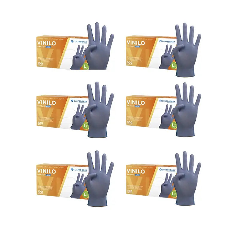 Cuatrogasa Powder Free Vinyl Gloves Blue Size L, 6X100 Units