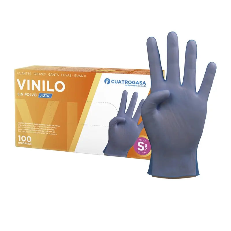Cuatrogasa Gants en vinyle sans poudre Bleu Taille S, 100 Pcs.