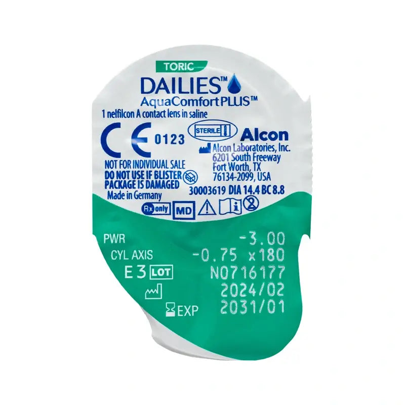 Lentilles quotidiennes toriques Dailies AquaComfort Plus, 90 unités