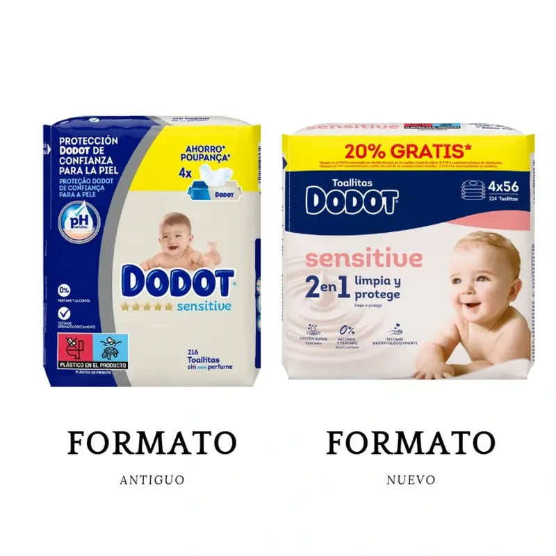 Dodot Lingettes Sensibles, 4x56, 224 pièces (20% GRATUIT)