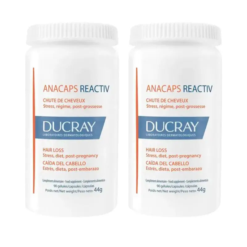 Ducray Complément alimentaire contre la chute des cheveux Anacaps Reactiv, Pack 2 x 90 comprimés