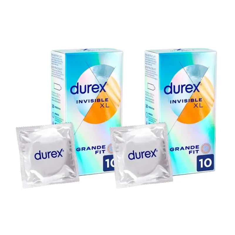 Durex Invisible Xl Ultra Thin, 10 préservatifs Xl, paquet de 2