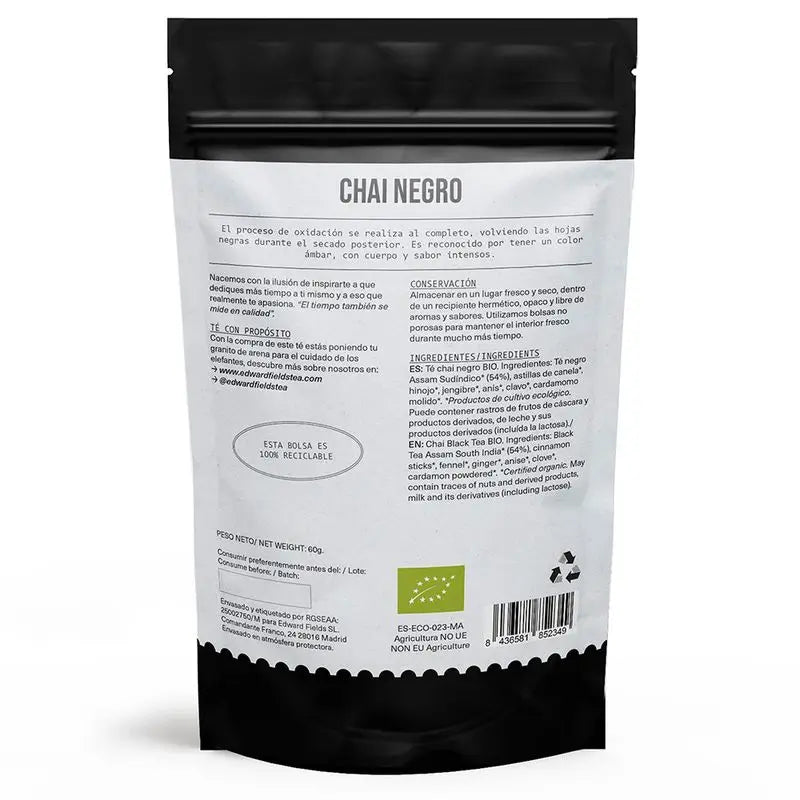 Edward Fields Tea Thé noir Chai Latte Bio en vrac 30 tasses , 60 grammes