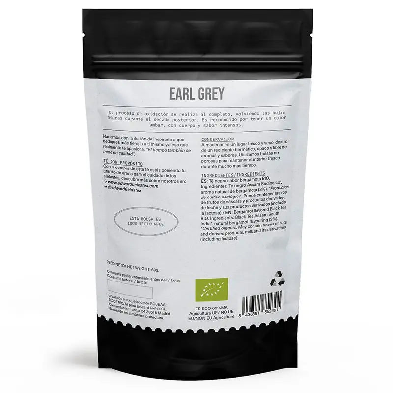 Edward Fields Tea Thé noir Earl Grey Thé biologique en vrac 30 tasses , 60 grammes