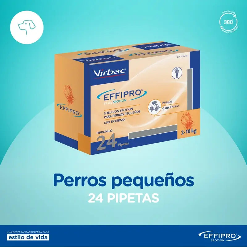 Effipro 67 Mg Spot-On Petits Chiens 2-10Kg, 24 Pipettes