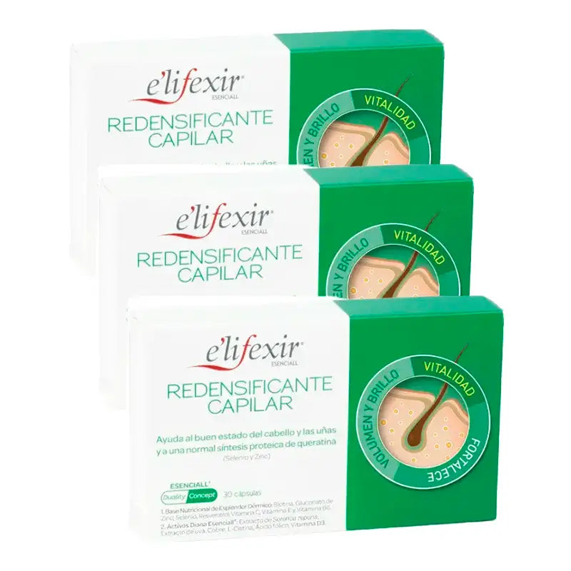 Elifexir Essentialall Hair Redensifying and Fortifying Hair Loss Reducer, Pack 3 x 30 Capsules