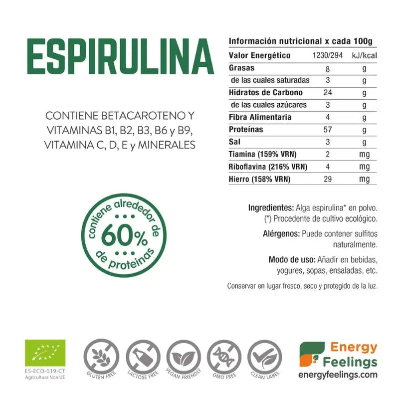 Energy Feelings Spirulina Powder 200Gr. Eco Vegan Sg