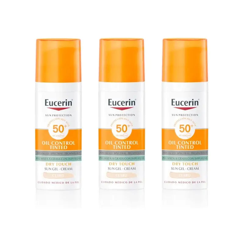 Eucerin Facesolar Oil Control Dry Touch Gel Cream Spf50+ Tinted Light, 3X50 Ml