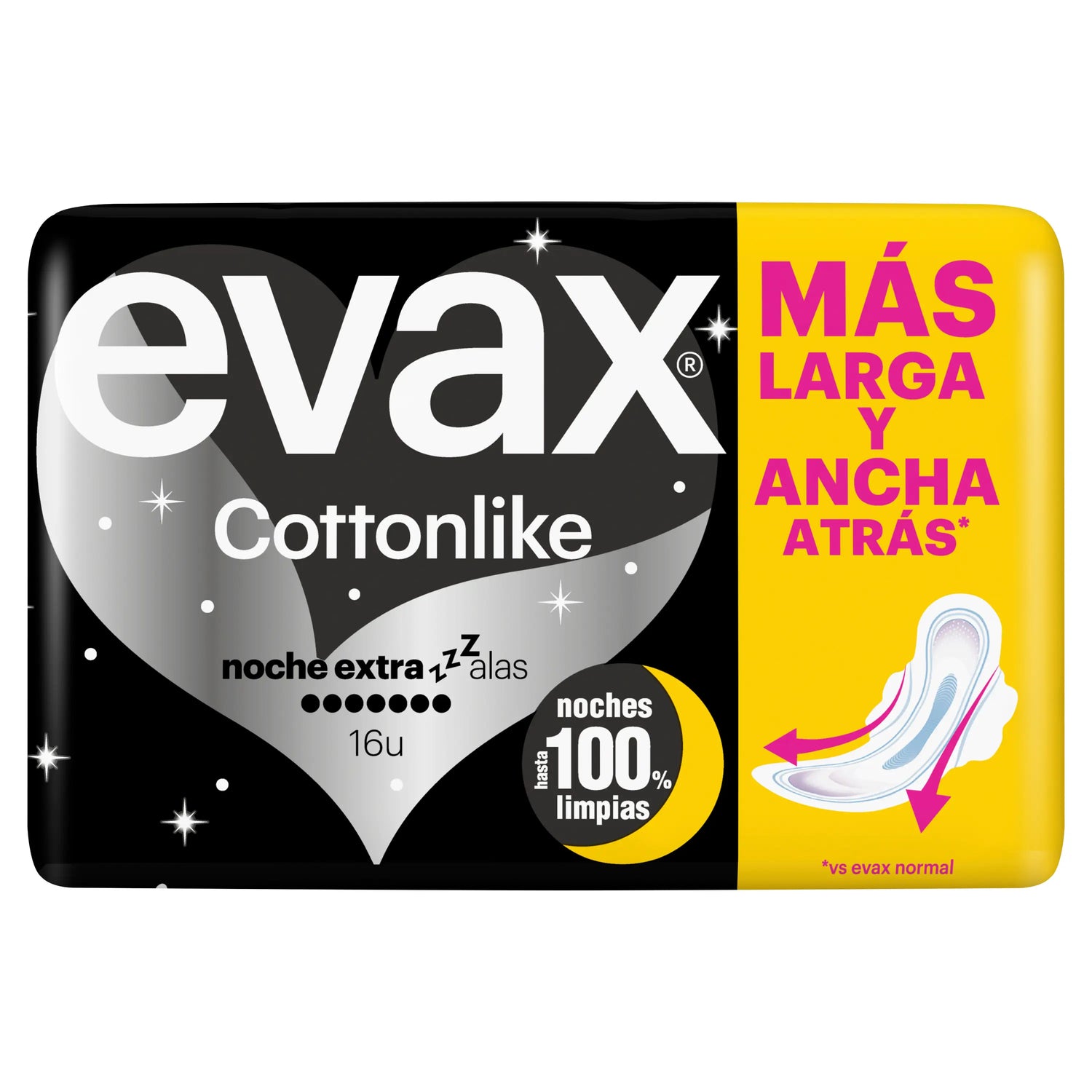 Evax Cottonlike Extra Night Pads With Wings , 16 unités