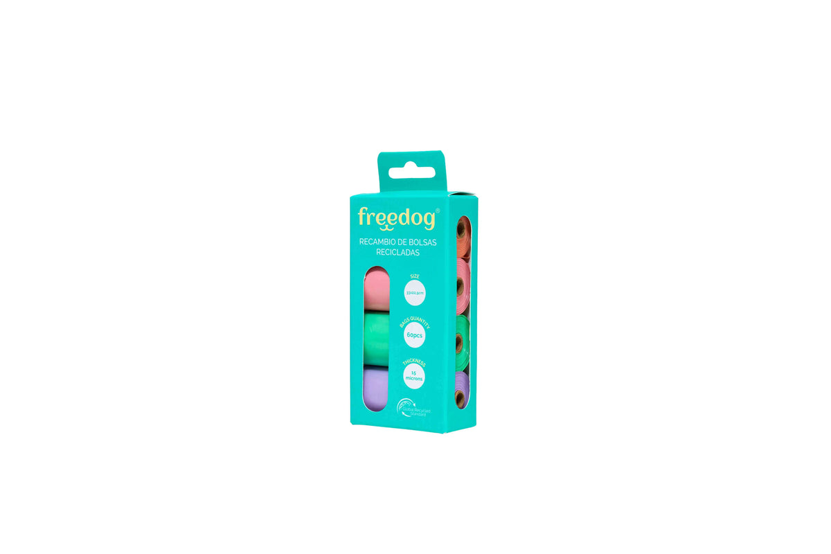 Freedog Eco Sacs de recharge 15 sacs/rouleau couleur pastel