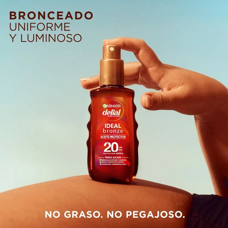 Garnier Delial Huile Bronzante Protectrice Spf 20. Bronzage optimal, fini satiné, résistant à l'eau, non collant 150Ml