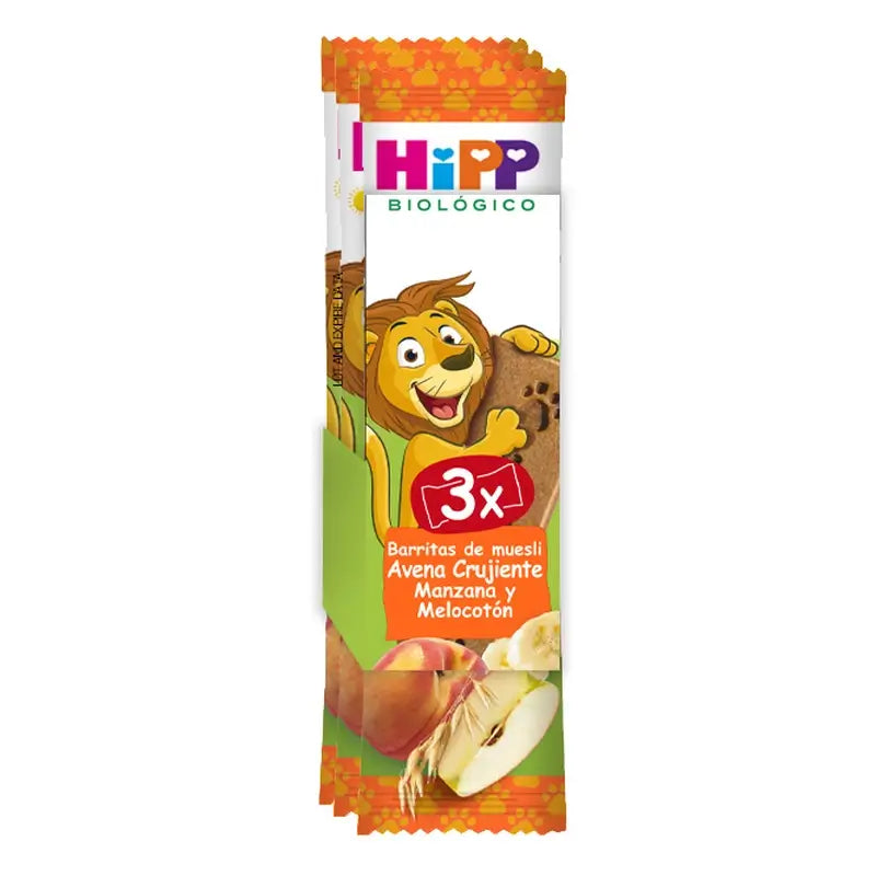 Hipp Biological Pack 3 Barres de muesli aux flocons d'avoine, pommes et pêches boîte de 8 unités