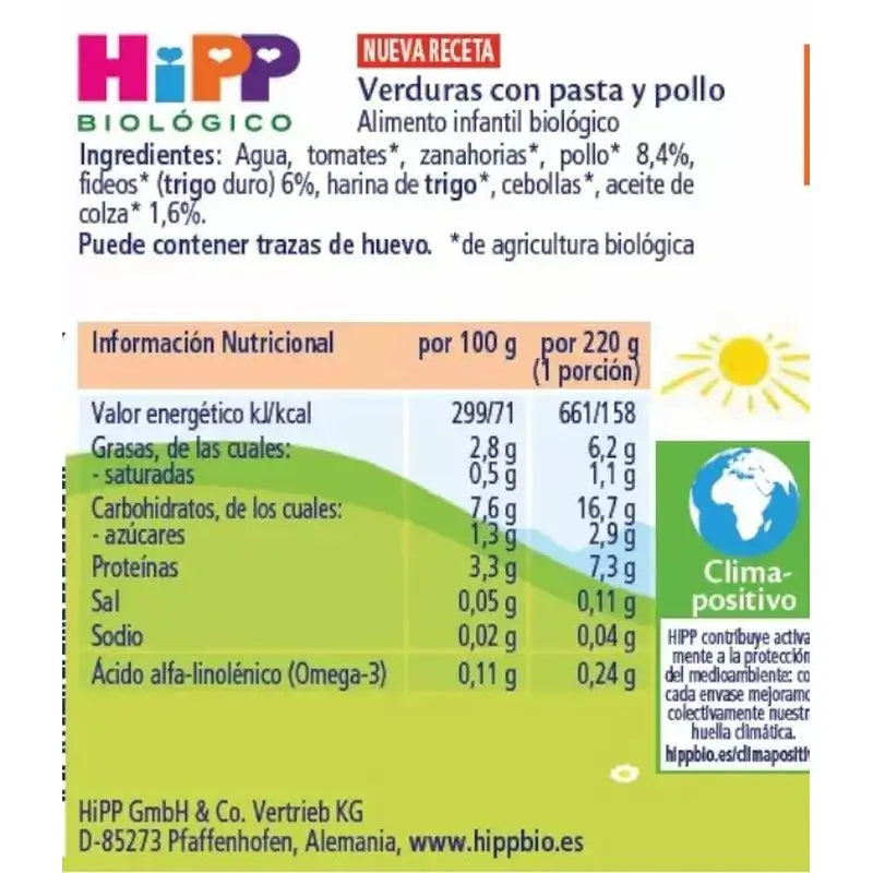 Hipp Bio Tarte aux légumes avec pâtes et poulet, 220 g