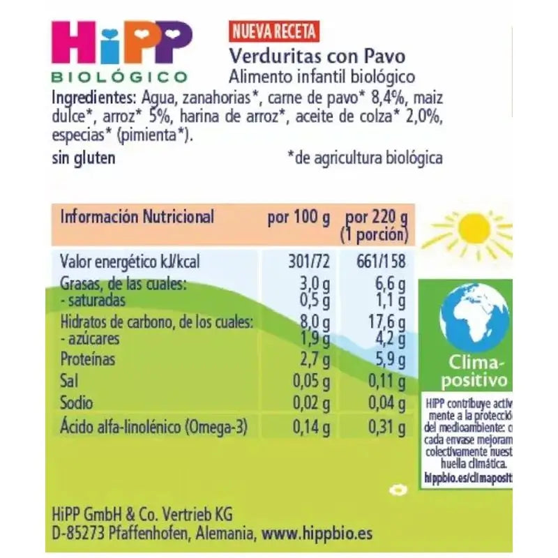 Hipp Bio Tarte aux légumes et à la dinde, 220 g