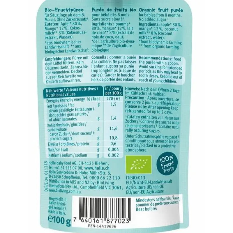 Holle Smoothie Croco Croco Coconut Apple-Coconut-Mango 8Mois 100