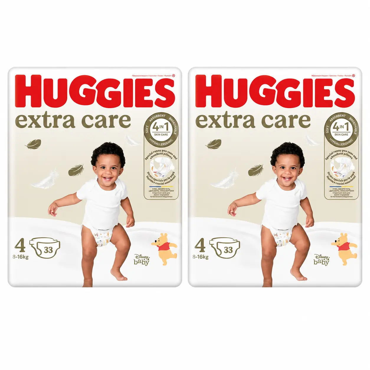 Huggies Extra Care Taille 4 (8-16 Kg) Couche pour bébé Disney, 33 pièces, paquet de 2